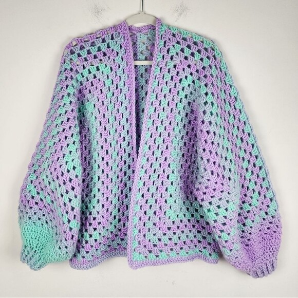 New Handmade Crochet Cardigan Open Front Sweater Premium Acrylic OS - Picture 3 of 16